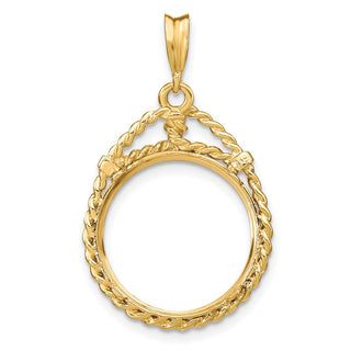 14k Yellow Gold Western Rope 16.5mm Prong Coin Bezel Pendant - Fits 1/10 oz American Eagle and 1/10 oz Krugerrand