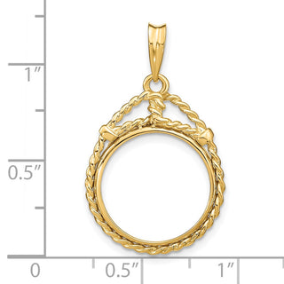 14k Yellow Gold Western Rope 16.5mm Prong Coin Bezel Pendant - Fits 1/10 oz American Eagle and 1/10 oz Krugerrand