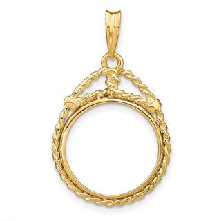 14k Yellow Gold Western Rope 16.5mm Prong Coin Bezel Pendant - Fits 1/10 oz American Eagle and 1/10 oz Krugerrand