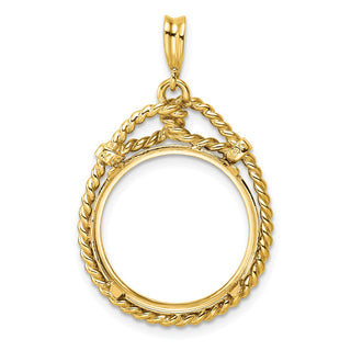 14k Yellow Gold Western Rope 17.8mm Prong Coin Bezel Pendant - Fits US $2.50 Liberty and Other Coins