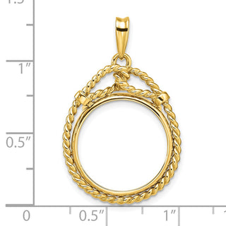 14k Yellow Gold Western Rope 17.8mm Prong Coin Bezel Pendant - Fits US $2.50 Liberty and Other Coins