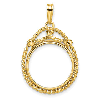 14k Yellow Gold Western Rope 17.8mm Prong Coin Bezel Pendant - Fits US $2.50 Liberty and Other Coins