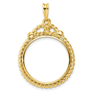 14k Yellow Gold Western Rope 21.6mm Prong Coin Bezel Pendant - Fits US $5 Bald Eagle, US $5 Congressional, US $5 Liberty, and Other Coins