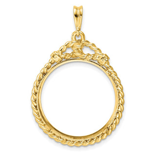 14k Yellow Gold Western Rope 22mm Prong Coin Bezel Pendant - Fits 1/4 oz American Eagle and Other Coins