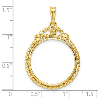 14k Yellow Gold Western Rope 22mm Prong Coin Bezel Pendant - Fits 1/4 oz American Eagle and Other Coins