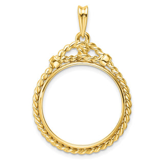 14k Yellow Gold Western Rope 22mm Prong Coin Bezel Pendant - Fits 1/4 oz American Eagle and Other Coins