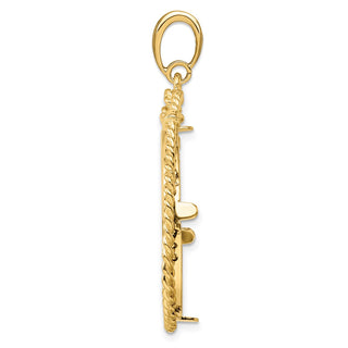 14k Yellow Gold Western Rope 27mm Prong Coin Bezel Pendant - Fits 1/2 oz American Eagle, US $10 Liberty, and Other Coins