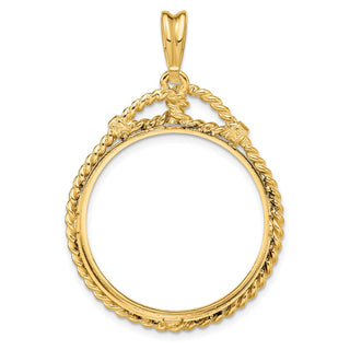 14k Yellow Gold Western Rope 27mm Prong Coin Bezel Pendant - Fits 1/2 oz American Eagle, US $10 Liberty, and Other Coins