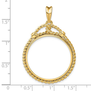 14k Yellow Gold Western Rope 27mm Prong Coin Bezel Pendant - Fits 1/2 oz American Eagle, US $10 Liberty, and Other Coins