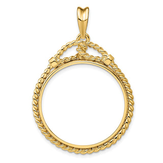 14k Yellow Gold Western Rope 27mm Prong Coin Bezel Pendant - Fits 1/2 oz American Eagle, US $10 Liberty, and Other Coins