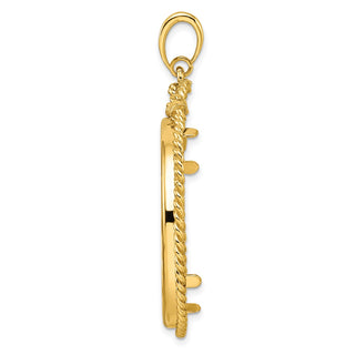 14k Yellow Gold Western Rope 32.7mm Prong Coin Bezel Pendant - Fits 1 oz American Eagle, 1 oz Cat, and 1 oz Krugerrand