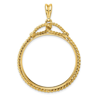 14k Yellow Gold Western Rope 32.7mm Prong Coin Bezel Pendant - Fits 1 oz American Eagle, 1 oz Cat, and 1 oz Krugerrand