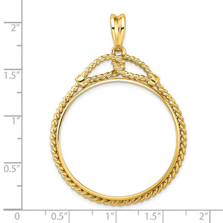 14k Yellow Gold Western Rope 32.7mm Prong Coin Bezel Pendant - Fits 1 oz American Eagle, 1 oz Cat, and 1 oz Krugerrand