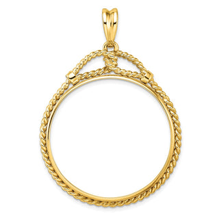 14k Yellow Gold Western Rope 32.7mm Prong Coin Bezel Pendant - Fits 1 oz American Eagle, 1 oz Cat, and 1 oz Krugerrand