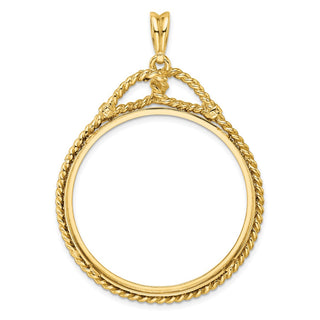 14k Yellow Gold Western Rope 37mm Prong Coin Bezel Pendant - Fits 50 Pesos and Centenario