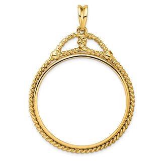14k Yellow Gold Western Rope 37mm Prong Coin Bezel Pendant - Fits 50 Pesos and Centenario
