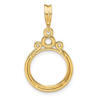 14k Yellow Gold Triple Circle Top 13mm Prong Coin Bezel Pendant - Fits 2 Pesos and US $1