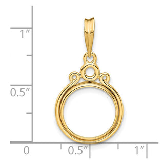 14k Yellow Gold Triple Circle Top 13mm Prong Coin Bezel Pendant - Fits 2 Pesos and US $1