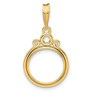 14k Yellow Gold Triple Circle Top 13mm Prong Coin Bezel Pendant - Fits 2 Pesos and US $1
