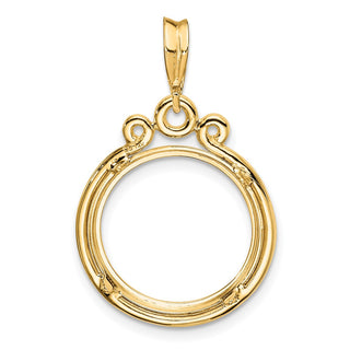 14k Yellow Gold Triple Circle Top 15mm Prong Coin Bezel Pendant - Fits US $1 Type 2