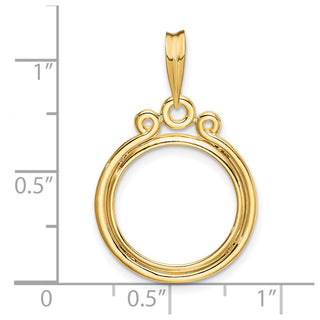 14k Yellow Gold Triple Circle Top 15mm Prong Coin Bezel Pendant - Fits US $1 Type 2