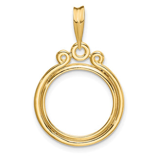 14k Yellow Gold Triple Circle Top 15mm Prong Coin Bezel Pendant - Fits US $1 Type 2