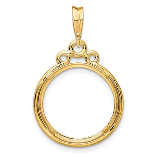 14k Yellow Gold Triple Circle Top 16.5mm Prong Coin Bezel Pendant - Fits 1/10 oz American Eagle and 1/10 oz Krugerrand