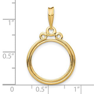 14k Yellow Gold Triple Circle Top 16.5mm Prong Coin Bezel Pendant - Fits 1/10 oz American Eagle and 1/10 oz Krugerrand