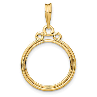 14k Yellow Gold Triple Circle Top 16.5mm Prong Coin Bezel Pendant - Fits 1/10 oz American Eagle and 1/10 oz Krugerrand