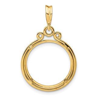 14k Yellow Gold Triple Circle Top 17.8mm Prong Coin Bezel Pendant - Fits US $2.50 Liberty and Other Coins