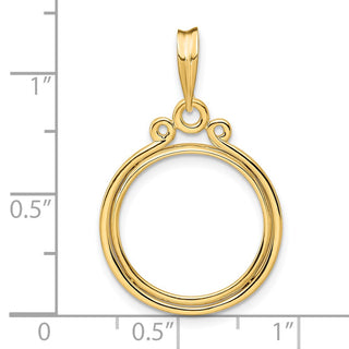 14k Yellow Gold Triple Circle Top 17.8mm Prong Coin Bezel Pendant - Fits US $2.50 Liberty and Other Coins
