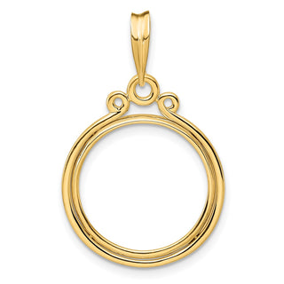 14k Yellow Gold Triple Circle Top 17.8mm Prong Coin Bezel Pendant - Fits US $2.50 Liberty and Other Coins