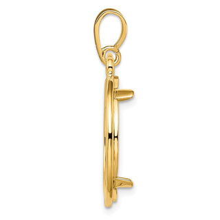 14k Yellow Gold Triple Circle Top 20mm Prong Coin Bezel Pendant - Fits 1/4 oz Kangaroo