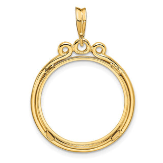 14k Yellow Gold Triple Circle Top 20mm Prong Coin Bezel Pendant - Fits 1/4 oz Kangaroo