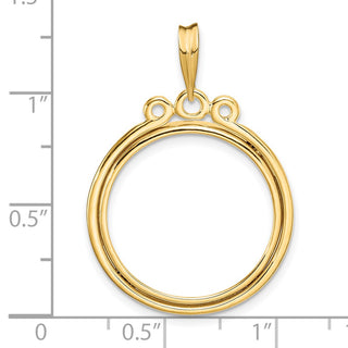 14k Yellow Gold Triple Circle Top 20mm Prong Coin Bezel Pendant - Fits 1/4 oz Kangaroo