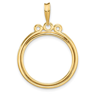 14k Yellow Gold Triple Circle Top 20mm Prong Coin Bezel Pendant - Fits 1/4 oz Kangaroo