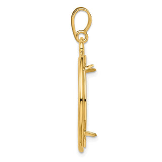 14k Yellow Gold Triple Circle Top 21.6mm Prong Coin Bezel Pendant - Fits US $5 Bald Eagle, US $5 Congressional, US $5 Liberty, and Other Coins