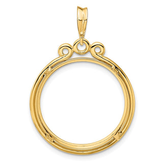 14k Yellow Gold Triple Circle Top 21.6mm Prong Coin Bezel Pendant - Fits US $5 Bald Eagle, US $5 Congressional, US $5 Liberty, and Other Coins
