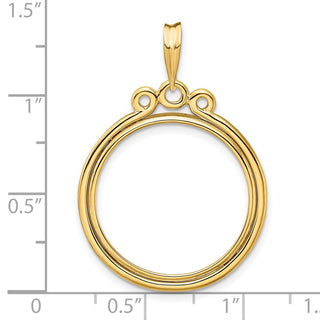 14k Yellow Gold Triple Circle Top 21.6mm Prong Coin Bezel Pendant - Fits US $5 Bald Eagle, US $5 Congressional, US $5 Liberty, and Other Coins