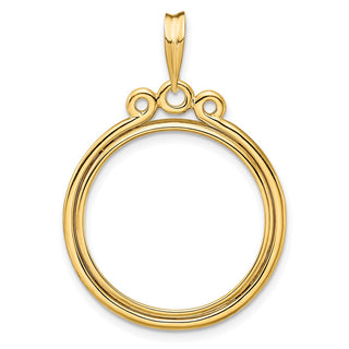 14k Yellow Gold Triple Circle Top 21.6mm Prong Coin Bezel Pendant - Fits US $5 Bald Eagle, US $5 Congressional, US $5 Liberty, and Other Coins