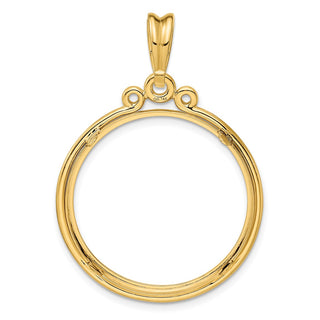 14k Yellow Gold Triple Circle Top 27mm Prong Coin Bezel Pendant - Fits 1/2 oz American Eagle, US $10 Liberty, and Other Coins