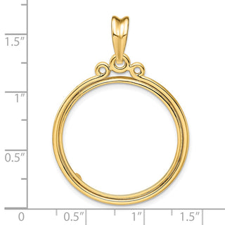 14k Yellow Gold Triple Circle Top 27mm Prong Coin Bezel Pendant - Fits 1/2 oz American Eagle, US $10 Liberty, and Other Coins