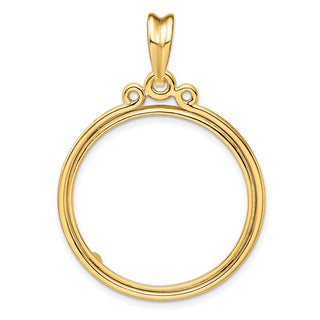 14k Yellow Gold Triple Circle Top 27mm Prong Coin Bezel Pendant - Fits 1/2 oz American Eagle, US $10 Liberty, and Other Coins