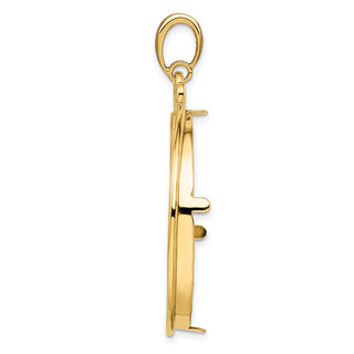 14k Yellow Gold Triple Circle Top 32.7mm Prong Coin Bezel Pendant - Fits 1 oz American Eagle, 1 oz Cat, and 1 oz Krugerrand