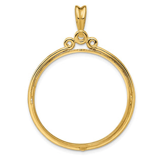 14k Yellow Gold Triple Circle Top 32.7mm Prong Coin Bezel Pendant - Fits 1 oz American Eagle, 1 oz Cat, and 1 oz Krugerrand