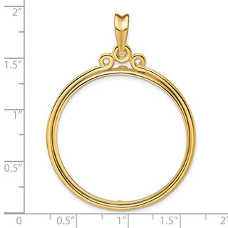 14k Yellow Gold Triple Circle Top 32.7mm Prong Coin Bezel Pendant - Fits 1 oz American Eagle, 1 oz Cat, and 1 oz Krugerrand