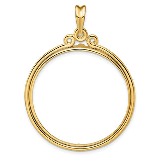 14k Yellow Gold Triple Circle Top 32.7mm Prong Coin Bezel Pendant - Fits 1 oz American Eagle, 1 oz Cat, and 1 oz Krugerrand
