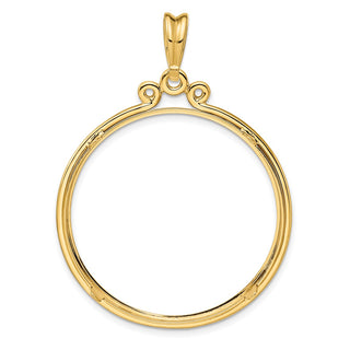 14k Yellow Gold Triple Circle Top 34.2mm Prong Coin Bezel Pendant - Fits US $20 Liberty and US $20 St. Gaudens