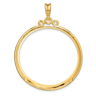 14k Yellow Gold Triple Circle Top 37mm Prong Coin Bezel Pendant - Fits 50 Pesos and Centenario
