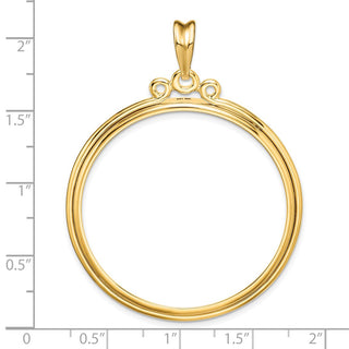 14k Yellow Gold Triple Circle Top 37mm Prong Coin Bezel Pendant - Fits 50 Pesos and Centenario